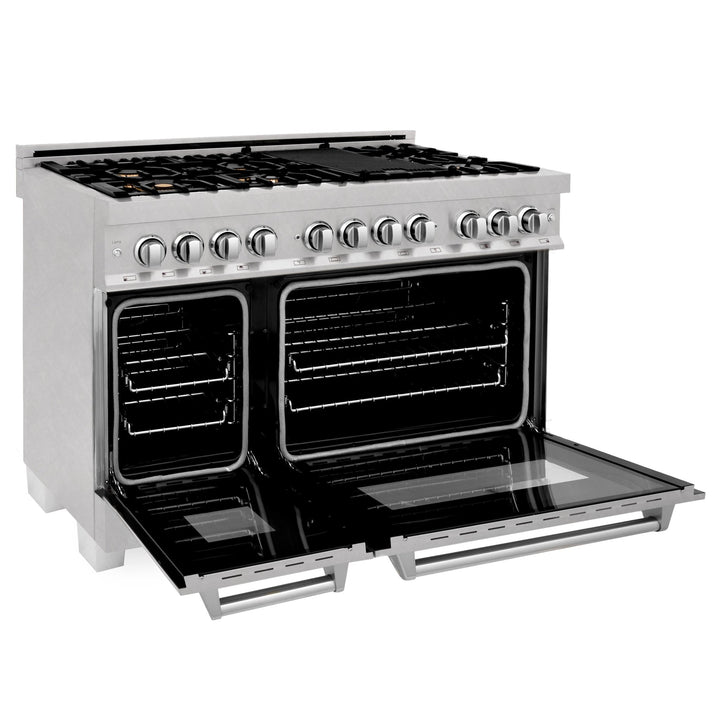 ZLINE 48 in. 6.0 cu. ft. Legacy Dual Fuel Range with Gas Cooktop and 2 Electric Ovens in Satin Stainless Steel with 6 Brass Burners (RAS-SN-BR-48)