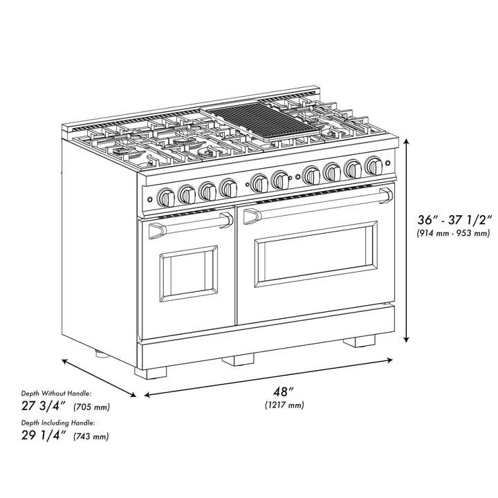 ZLINE 48 in. 6.7 cu. ft. Classic Double Oven Dual Fuel Range in Satin Stainless Steel with 8 Brass Burners (CDRS-BR-48)