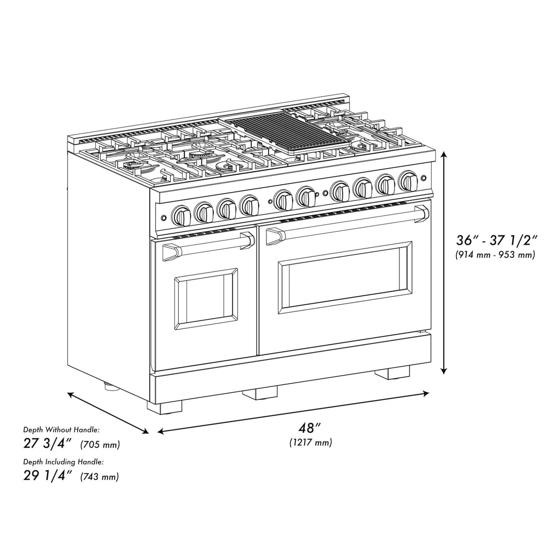 ZLINE 48 in. 6.7 cu. ft. Classic Double Oven Gas Range with 8 Burner Cooktop in Satin Stainless Steel with White Matte Doors (CGRS-WM-48)
