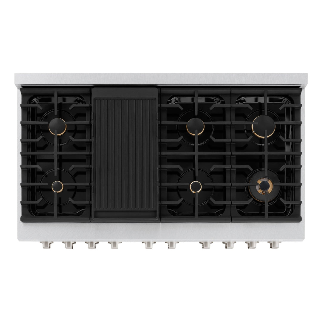 ZLINE 48 in. 6.7 cu. ft. Paramount Double Oven Dual Fuel Range in Satin Stainless Steel with 8 Brass Burners (SDRS-BR-48)