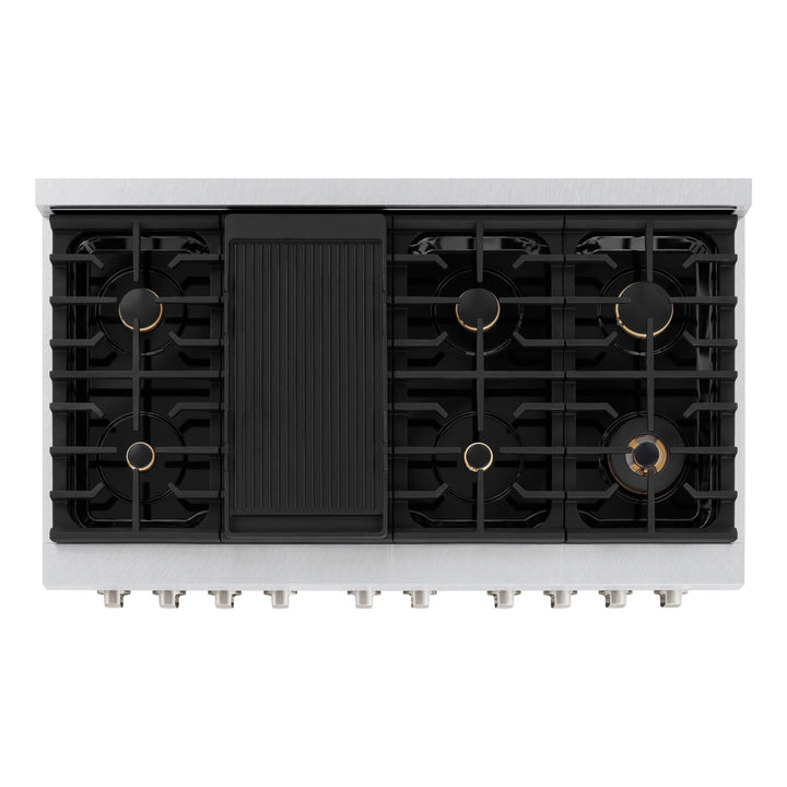 ZLINE 48 in. 6.7 cu. ft. Paramount Double Oven Dual Fuel Range in Satin Stainless Steel with 8 Brass Burners (SDRS-BR-48)