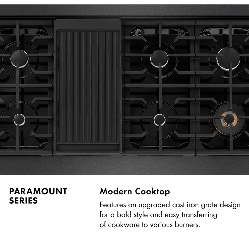 ZLINE 48 in. 6.7 cu. ft. Paramount Double Oven Dual Fuel Range with 8 Burner Gas Cooktop in Black Satin Stainless Steel (SDRBS-48)