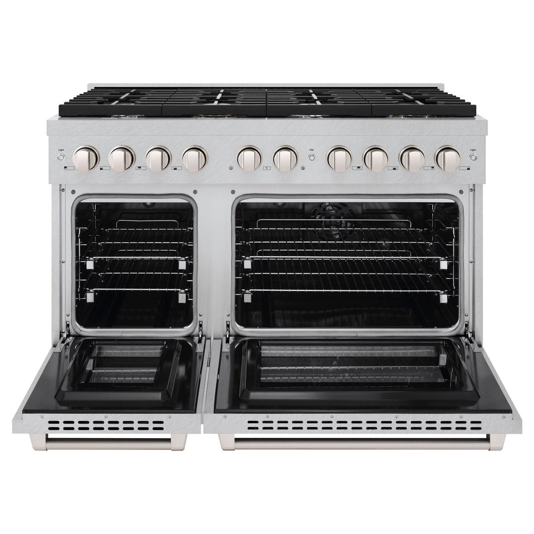 ZLINE 48 in. 6.7 cu. ft. Paramount Double Oven Dual Fuel Range with 8 Burner Gas Cooktop in Satin Stainless Steel (SDRS-48)