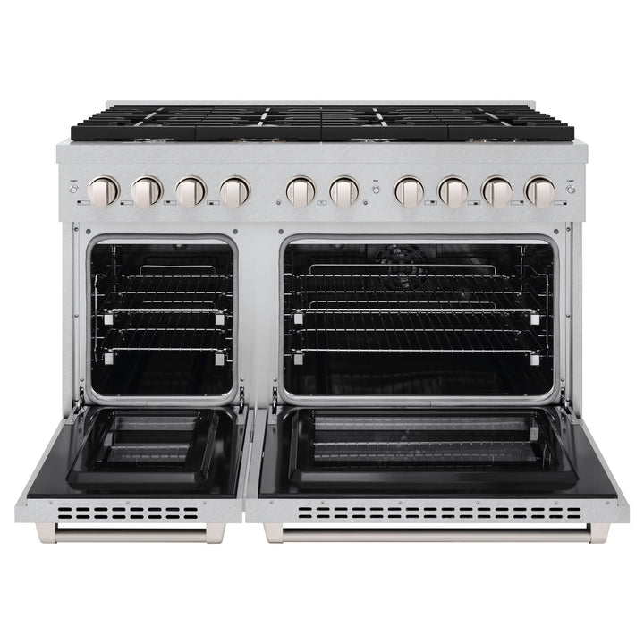 ZLINE 48 in. 6.7 cu. ft. Paramount Double Oven Dual Fuel Range with 8 Burner Gas Cooktop in Satin Stainless Steel (SDRS-48)