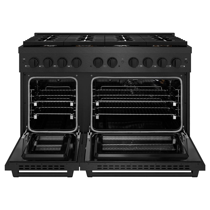 ZLINE 48 in. 6.7 cu. ft. Paramount Double Oven Gas Range in Black Satin Stainless Steel with 8 Brass Burners (SGRBS-BR-48)