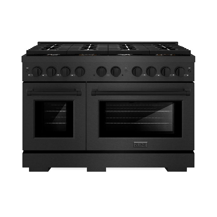 ZLINE 48 in. 6.7 cu. ft. Paramount Double Oven Gas Range in Black Satin Stainless Steel with 8 Brass Burners (SGRBS-BR-48)