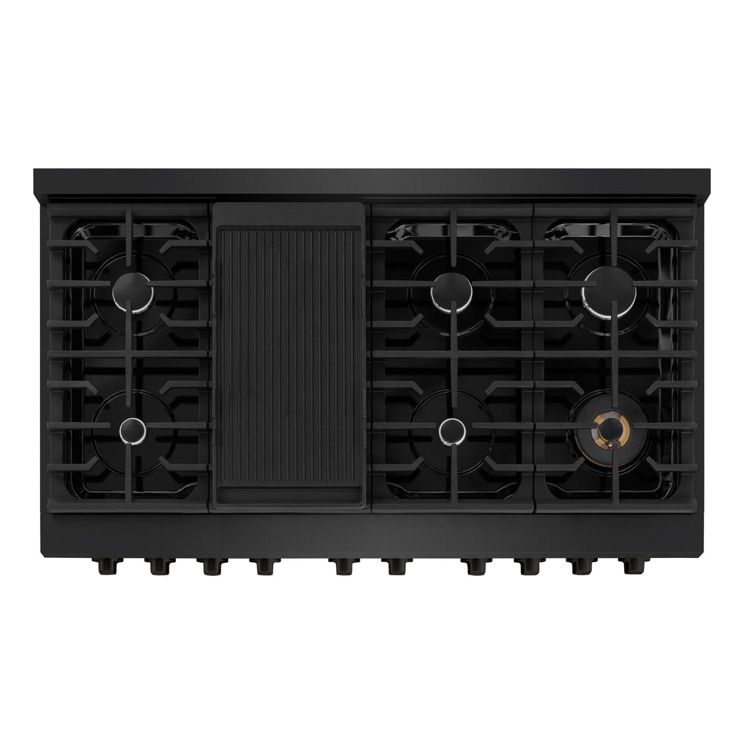 ZLINE 48 in. 6.7 cu. ft. Paramount Double Oven Gas Range with 8 Burner Cooktop in Black Stainless Steel (SGRB-48)