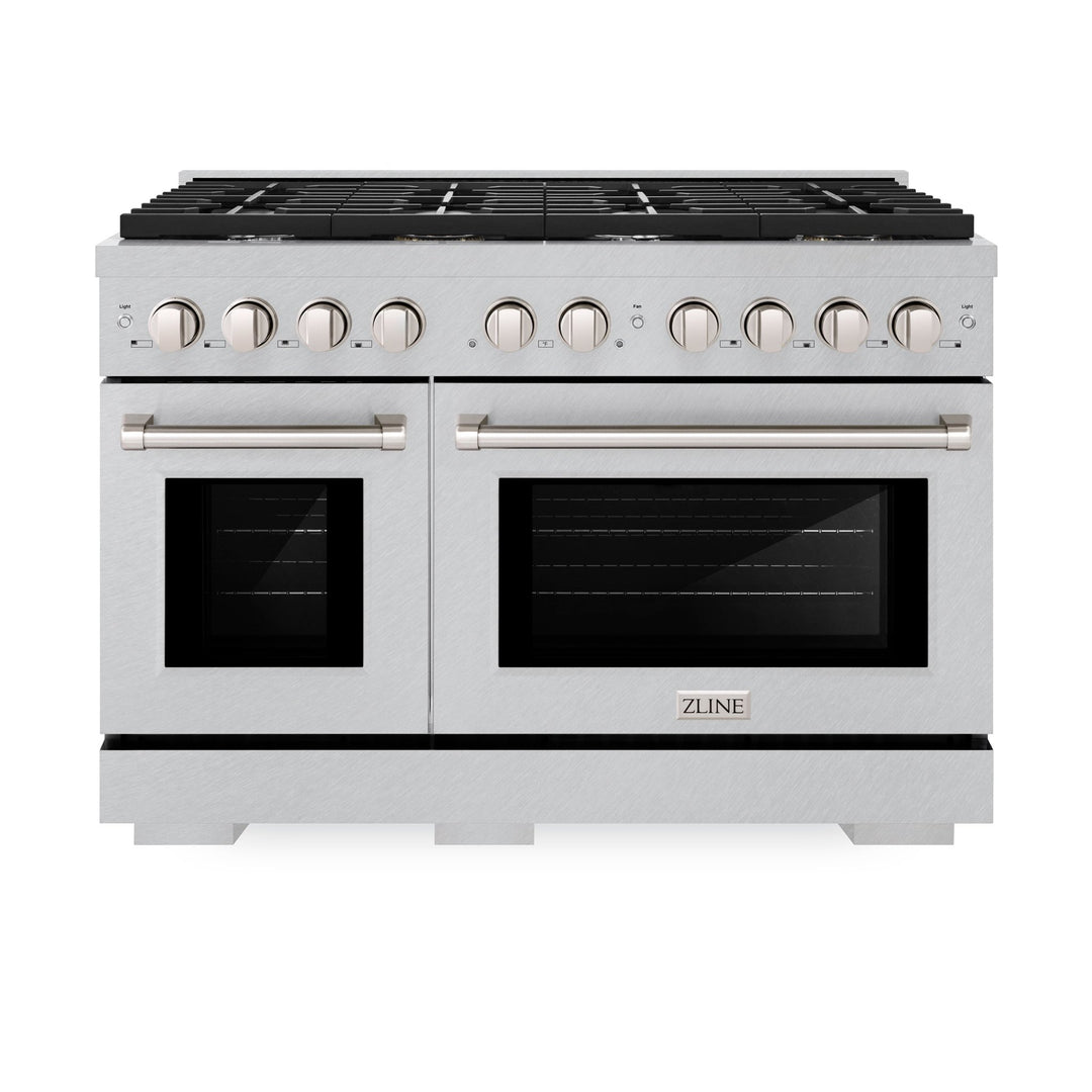 ZLINE 48 in. 6.7 cu. ft. Paramount Double Oven Gas Range with 8 Burner Cooktop in Satin Stainless Steel (SGRS-48)