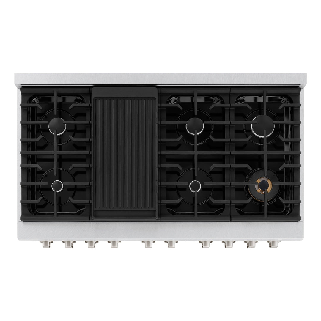 ZLINE 48 in. 6.7 cu. ft. Paramount Double Oven Gas Range with 8 Burner Cooktop in Satin Stainless Steel with Black Matte Doors (SGRS-BLM-48)