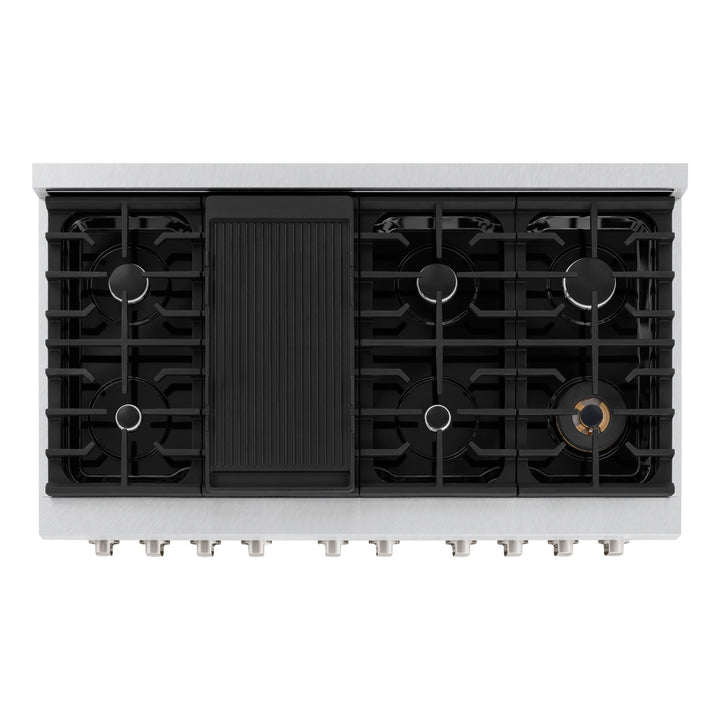 ZLINE 48 in. 6.7 cu. ft. Paramount Double Oven Gas Range with 8 Burner Cooktop in Satin Stainless Steel with White Matte Doors (SGRS-WM-48)