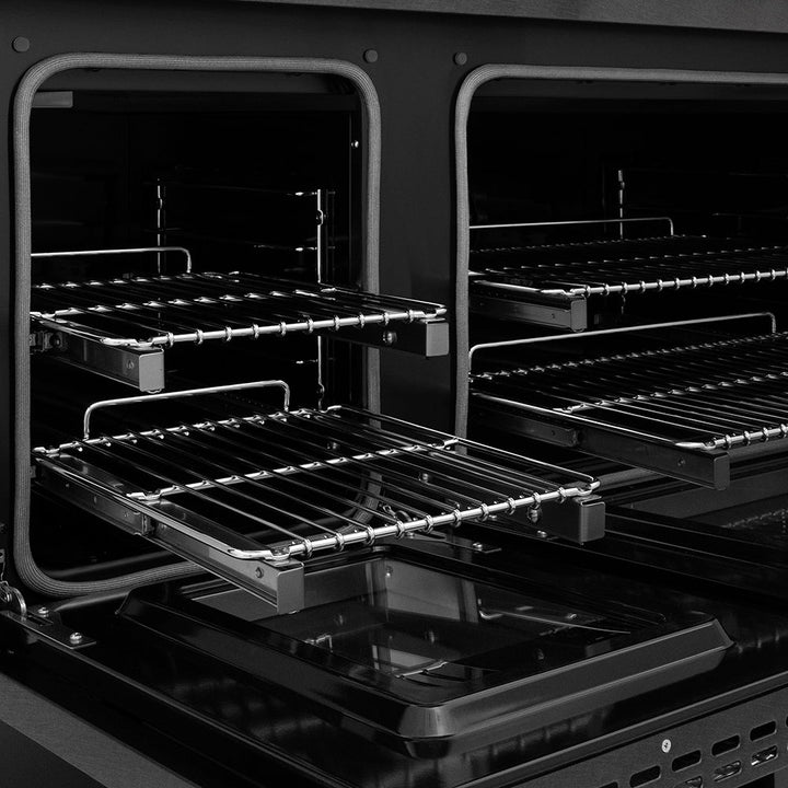 ZLINE 48 in. 6.7 cu. ft. Paramount Dual Fuel Range with 8 Burner DuoProâ„¢ Cooktop and Dual Ovens in Black Satin Stainless Steel (PSDRBS-48)
