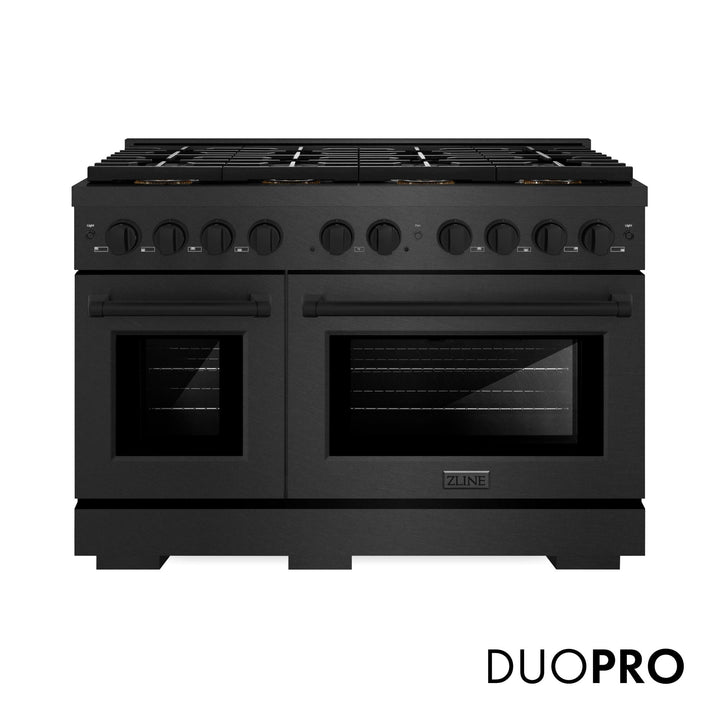 ZLINE 48 in. 6.7 cu. ft. Paramount Dual Fuel Range with 8 Burner DuoProâ„¢ Cooktop and Dual Ovens in Black Satin Stainless Steel (PSDRBS-48)