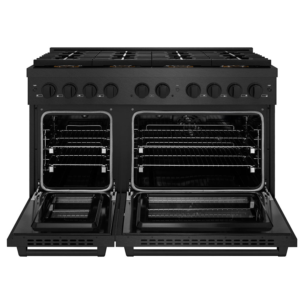 ZLINE 48 in. 6.7 cu. ft. Paramount Dual Fuel Range with 8 Burner DuoProâ„¢ Cooktop and Dual Ovens in Black Satin Stainless Steel (PSDRBS-48)