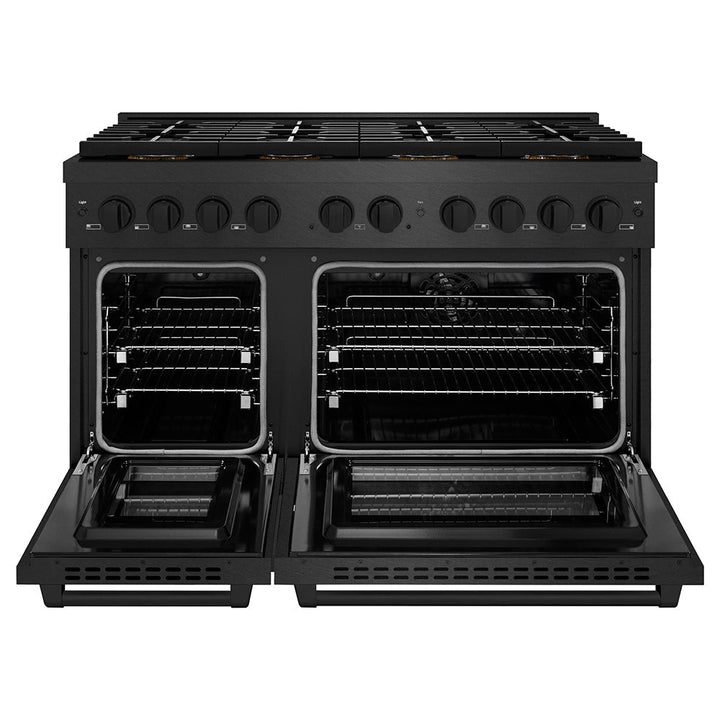ZLINE 48 in. 6.7 cu. ft. Paramount Dual Fuel Range with 8 Burner DuoProâ„¢ Cooktop and Dual Ovens in Black Satin Stainless Steel (PSDRBS-48)