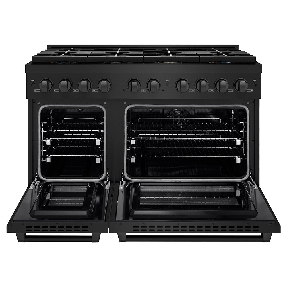 ZLINE 48 in. 6.7 cu. ft. Paramount Dual Fuel Range with 8 Burner DuoProâ„¢ Cooktop and Dual Ovens in Black Stainless Steel (PSDRB-48)