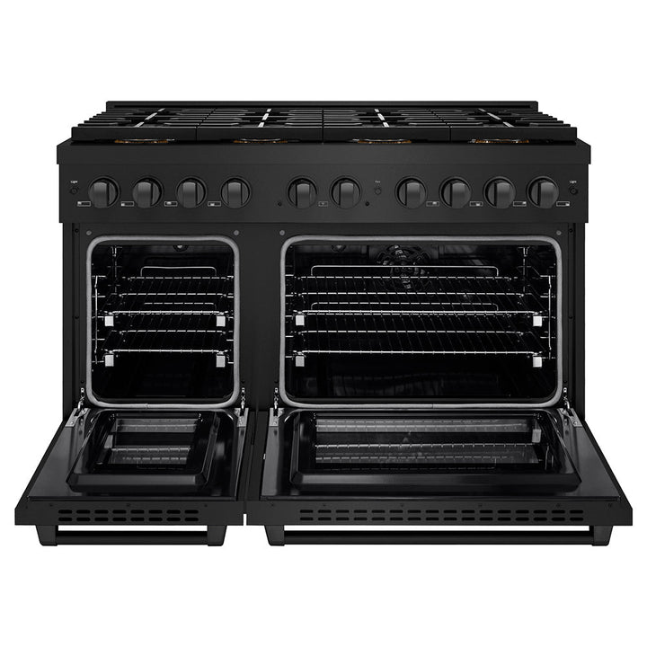 ZLINE 48 in. 6.7 cu. ft. Paramount Dual Fuel Range with 8 Burner DuoProâ„¢ Cooktop and Dual Ovens in Black Stainless Steel (PSDRB-48)