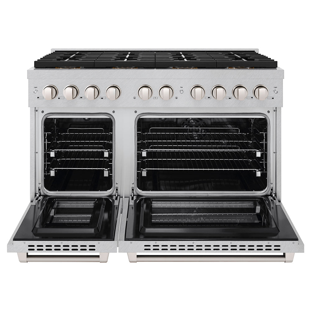 ZLINE 48 in. 6.7 cu. ft. Paramount Dual Fuel Range with 8 Burner DuoProâ„¢ Cooktop and Dual Ovens in Satin Stainless Steel (PSDRS-48)