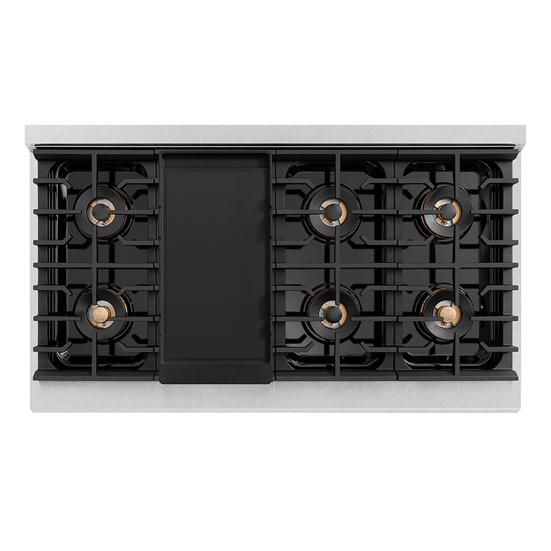 ZLINE 48 in. 6.7 cu. ft. Paramount Dual Fuel Range with 8 Burner DuoProâ„¢ Cooktop and Dual Ovens in Satin Stainless Steel with Black Matte Doors (PSDRS-BLM-48)