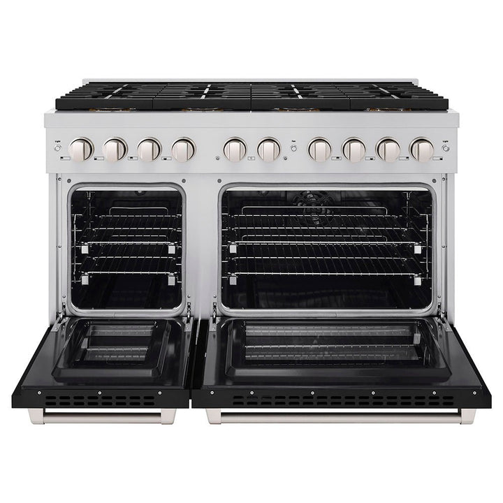 ZLINE 48 in. 6.7 cu. ft. Paramount Dual Fuel Range with 8 Burner DuoProâ„¢ Cooktop and Dual Ovens with Black Matte Doors (PSDR-BLM-48)