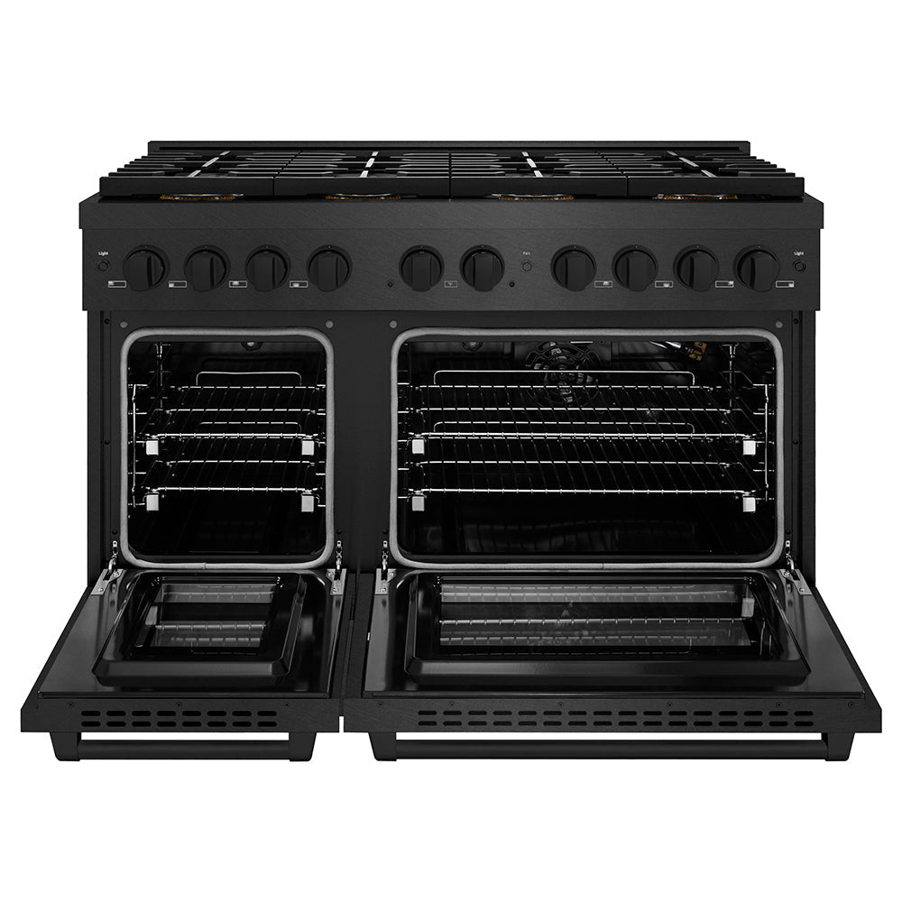 ZLINE 48 in. 6.7 cu. ft. Paramount Gas Range with 8 Burner DuoProâ„¢ Cooktop and Dual Ovens in Black Satin Stainless Steel (PSGRBS-48)