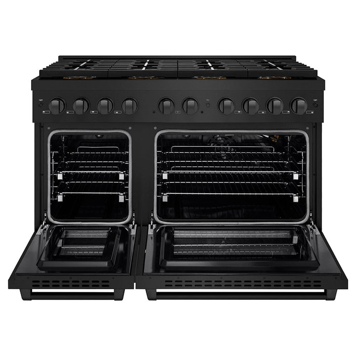 ZLINE 48 in. 6.7 cu. ft. Paramount Gas Range with 8 Burner DuoProâ„¢ Cooktop and Dual Ovens in Black Stainless Steel (PSGRB-48)