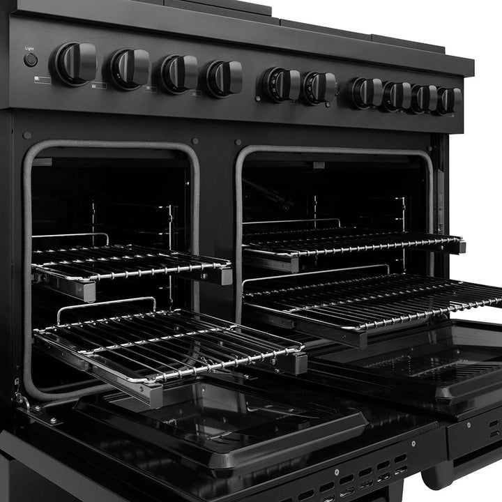 ZLINE 48 in. 6.7 cu. ft. Paramount Gas Range with 8 Burner DuoProâ„¢ Cooktop and Dual Ovens in Black Stainless Steel (PSGRB-48)