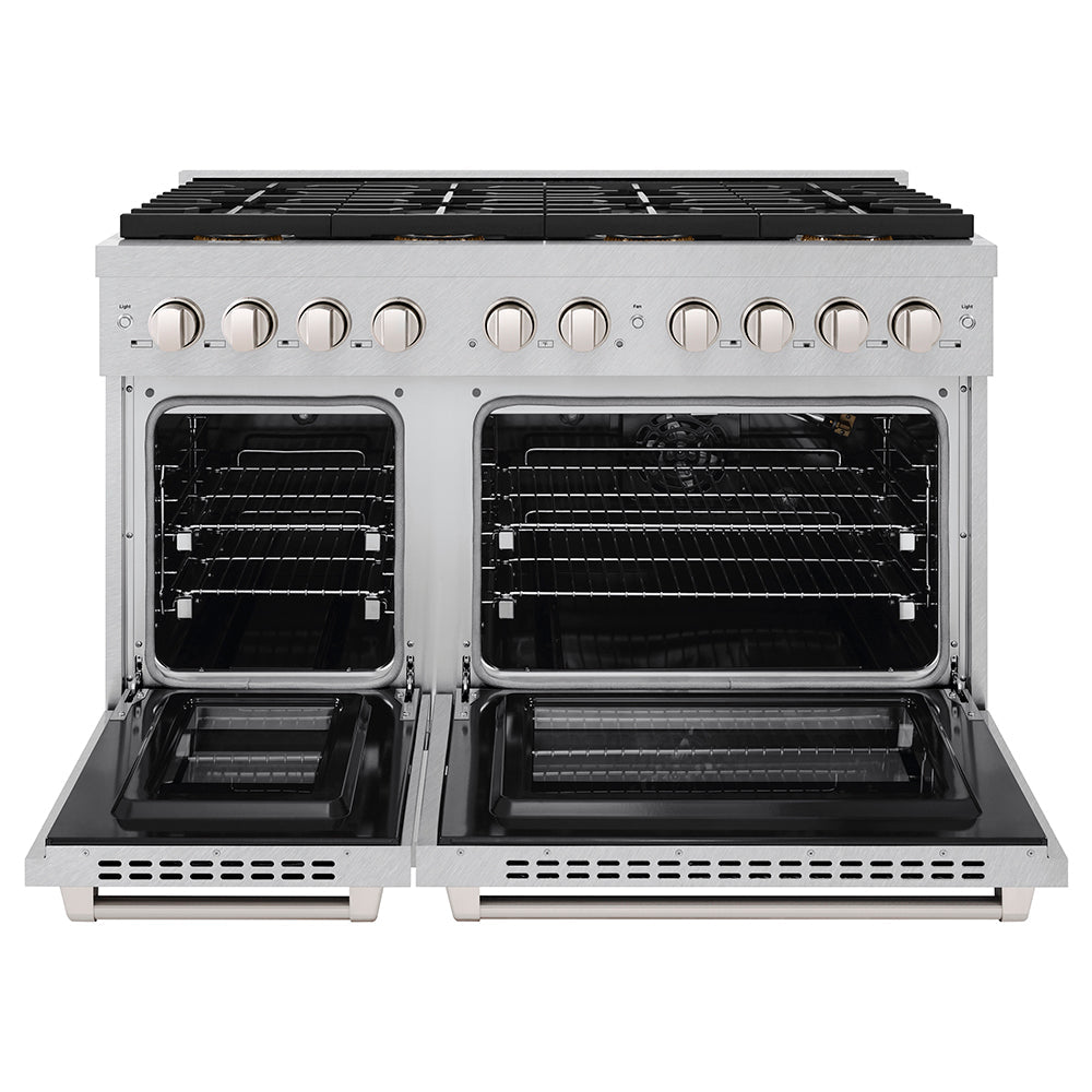 ZLINE 48 in. 6.7 cu. ft. Paramount Gas Range with 8 Burner DuoProâ„¢ Cooktop and Dual Ovens in Satin Stainless Steel (PSGRS-48)