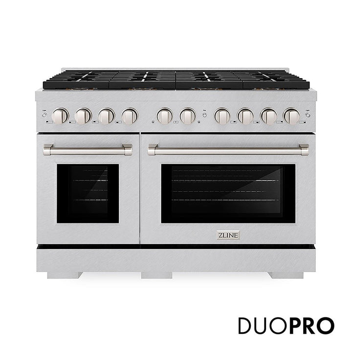 ZLINE 48 in. 6.7 cu. ft. Paramount Gas Range with 8 Burner DuoProâ„¢ Cooktop and Dual Ovens in Satin Stainless Steel (PSGRS-48)