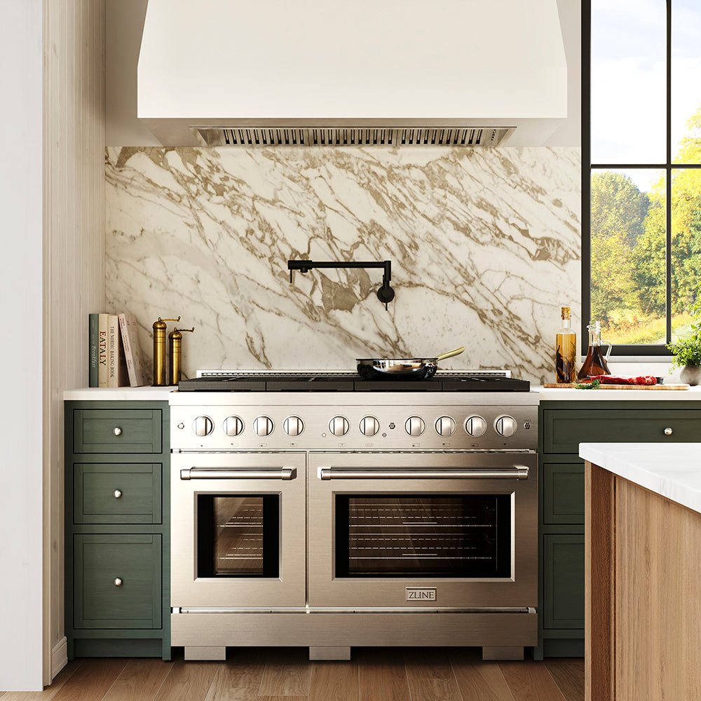 ZLINE 48 in. 6.7 cu. ft. Paramount Gas Range with 8 Burner DuoProâ„¢ Cooktop and Dual Ovens in Stainless Steel (PSGR48)