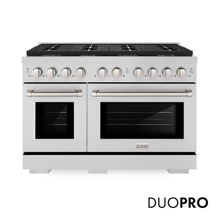 ZLINE 48 in. 6.7 cu. ft. Paramount Gas Range with 8 Burner DuoProâ„¢ Cooktop and Dual Ovens in Stainless Steel (PSGR48)