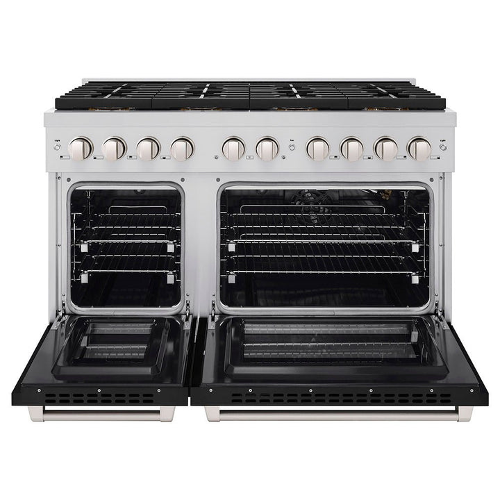 ZLINE 48 in. 6.7 cu. ft. Paramount Gas Range with 8 Burner DuoProâ„¢ Cooktop and Dual Ovens with Black Matte Doors (PSGR-BLM-48)