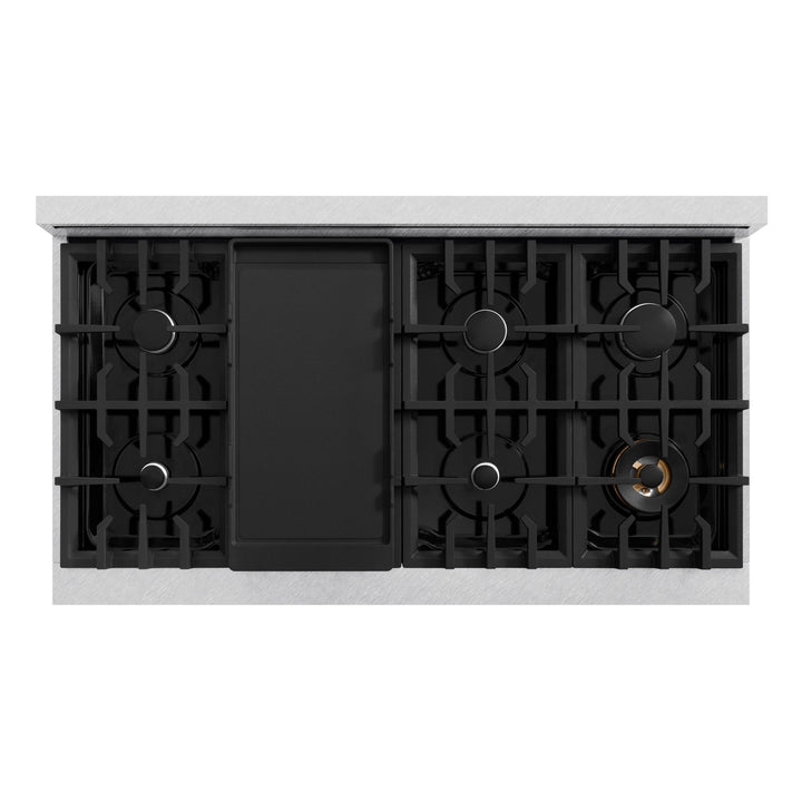 ZLINE 48 in. 6.7 cu. ft. Select Double Oven Gas Range with 8 Burner Cooktop in Satin Stainless Steel with Black Matte Doors (HGRS-BLM-48)