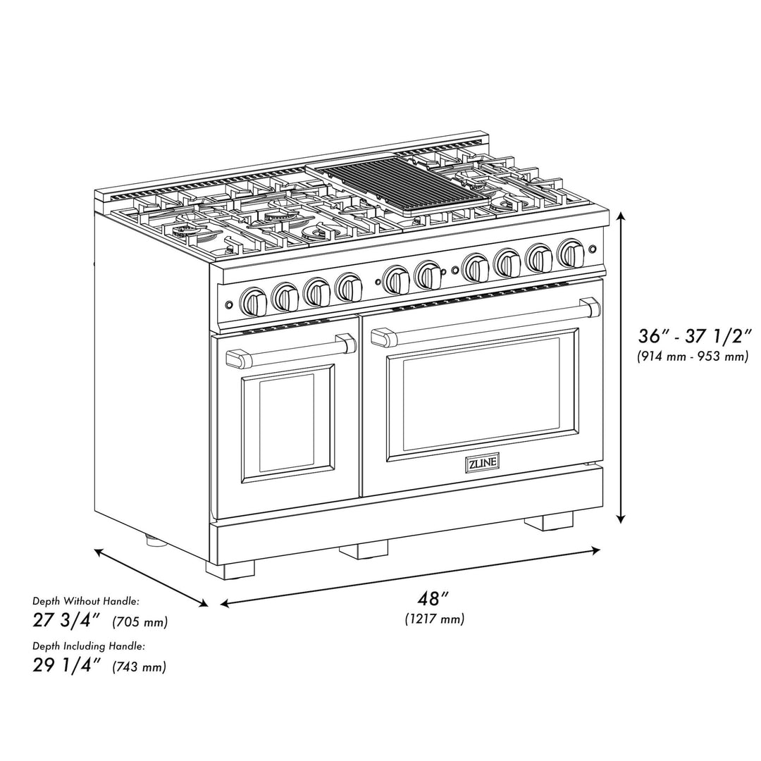 ZLINE 48 in. 6.7 cu. ft. Select Double Oven Gas Range with 8 Burner Cooktop in Satin Stainless Steel with White Matte Doors (HGRS-WM-48)