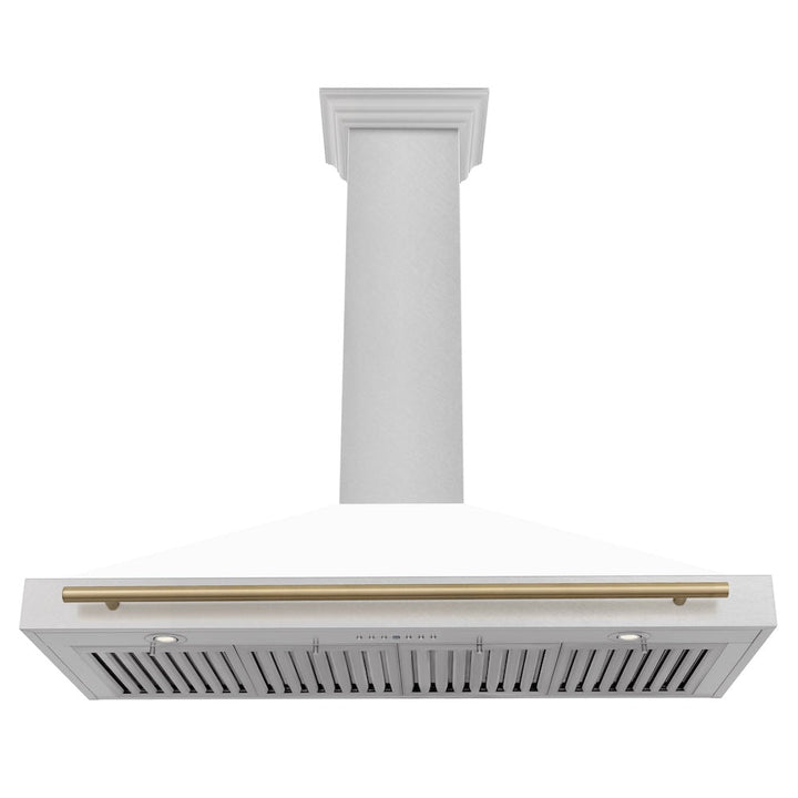 ZLINE 48 in. Autograph Edition Convertible Fingerprint Resistant Satin Stainless Steel Range Hood with White Matte Shell and Champagne Bronze Handle (KB4SNZ-WM48-CB)