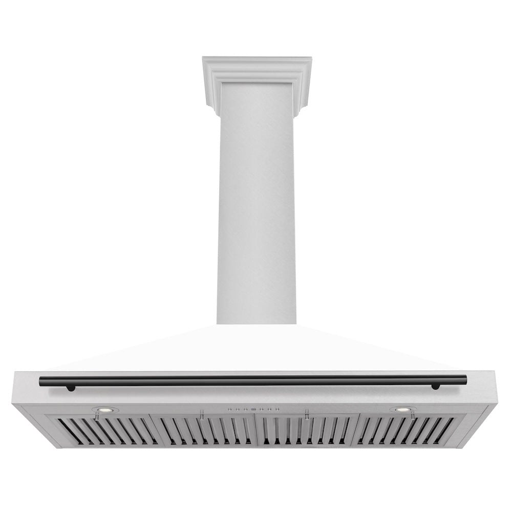 ZLINE 48 in. Autograph Edition Convertible Fingerprint Resistant Satin Stainless Steel Range Hood with White Matte Shell and Matte Black Handle (KB4SNZ-WM48-MB)