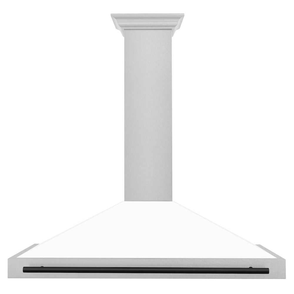 ZLINE 48 in. Autograph Edition Convertible Fingerprint Resistant Satin Stainless Steel Range Hood with White Matte Shell and Matte Black Handle (KB4SNZ-WM48-MB)