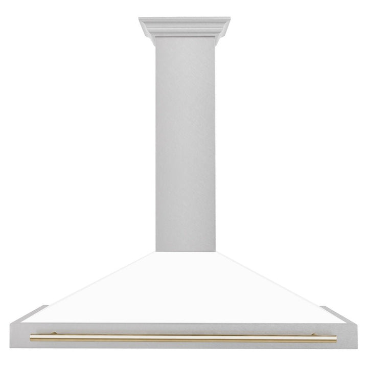 ZLINE 48 in. Autograph Edition Convertible Fingerprint Resistant Satin Stainless Steel Range Hood with White Matte Shell and Polished Gold Handle (KB4SNZ-WM48-G)
