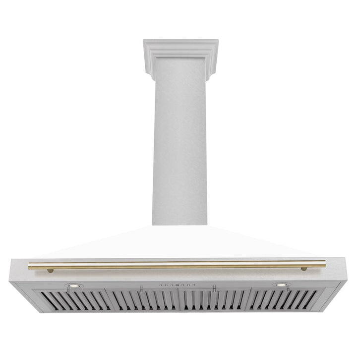 ZLINE 48 in. Autograph Edition Convertible Fingerprint Resistant Satin Stainless Steel Range Hood with White Matte Shell and Polished Gold Handle (KB4SNZ-WM48-G)