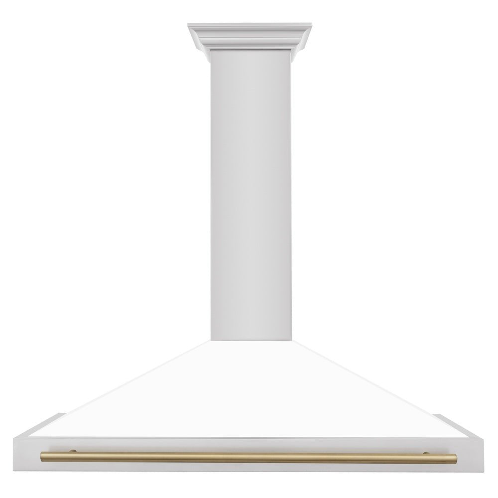 ZLINE 48 in. Autograph Edition Convertible Stainless Steel Range Hood with White Matte Shell and Champagne Bronze Accents (KB4STZ-WM48-CB)