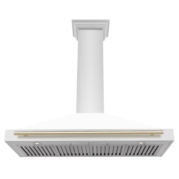 ZLINE 48 in. Autograph Edition Convertible Stainless Steel Range Hood with White Matte Shell and Polished Gold Accents (KB4STZ-WM48-G)