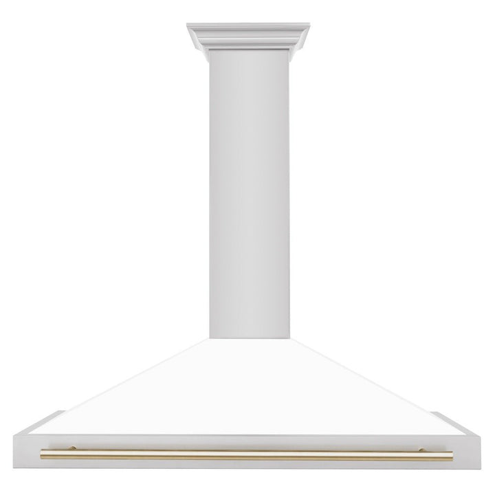 ZLINE 48 in. Autograph Edition Convertible Stainless Steel Range Hood with White Matte Shell and Polished Gold Accents (KB4STZ-WM48-G)