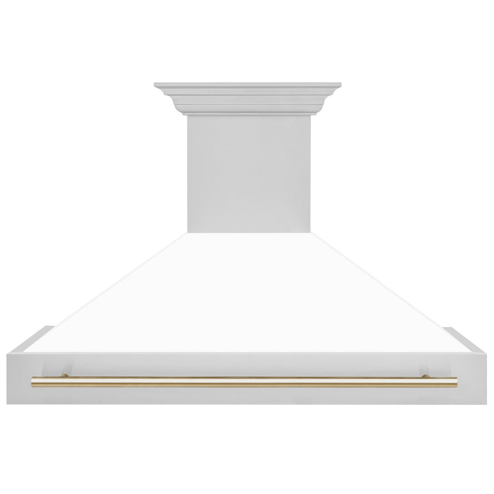 ZLINE 48 in. Autograph Edition Kitchen Package with Stainless Steel Dual Fuel Range with White Matte Door, Range Hood and Dishwasher with Polished Gold  Accents (3AKP-RAWMRHDWM48-G)