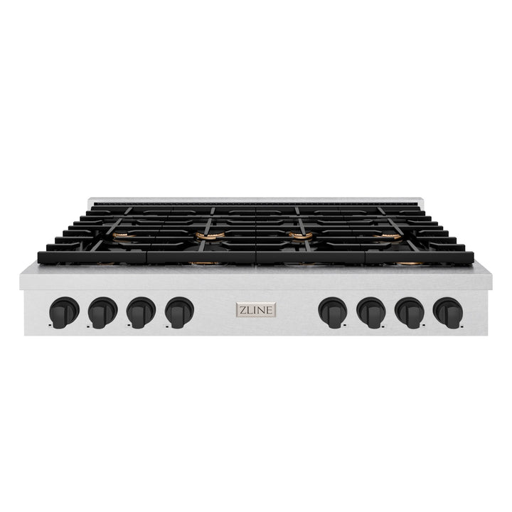 ZLINE 48 in. Autograph Edition Paramount Gas Rangetop with 8 Burners and Porcelain Cooktop in Satin Stainless Steel with Matte Black Accents (SRTSZ-48-MB)