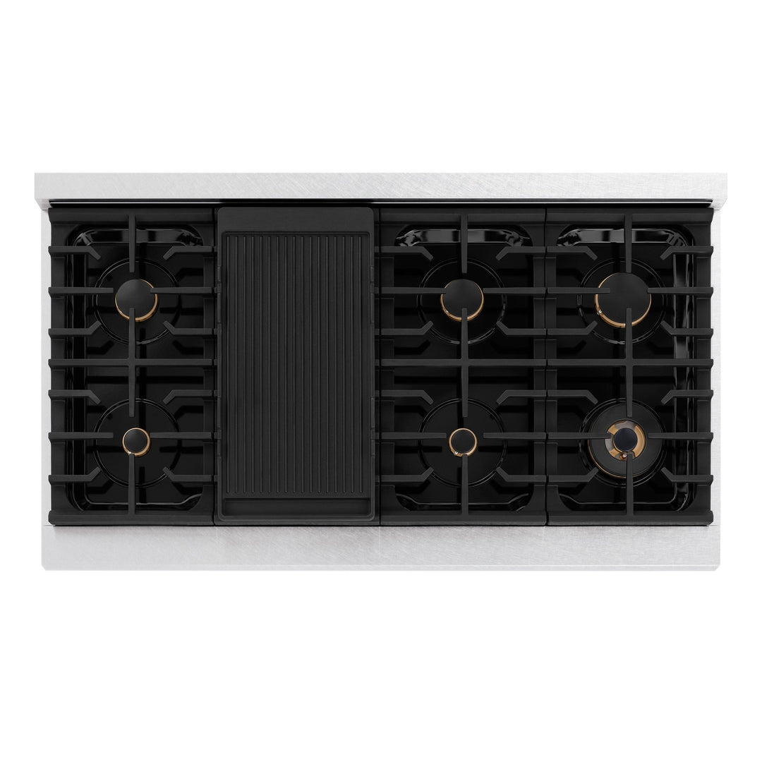 ZLINE 48 in. Autograph Edition Paramount Gas Rangetop with 8 Burners and Porcelain Cooktop in Satin Stainless Steel with Matte Black Accents (SRTSZ-48-MB)