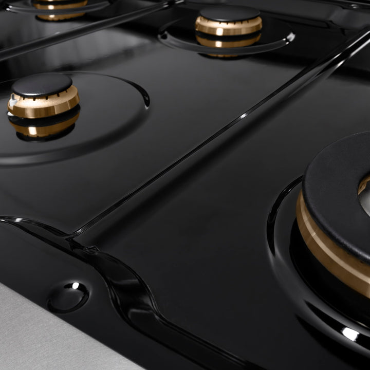 ZLINE 48 in. Autograph Edition Paramount Gas Rangetop with 8 Burners and Porcelain Cooktop in Satin Stainless Steel with Polished Gold Accents (SRTSZ-48-G)