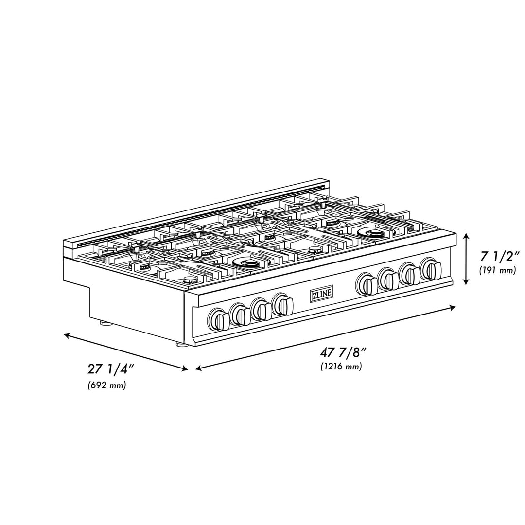 ZLINE 48 in. Classic Gas Rangetop with 8 Brass Burners and Porcelain Cooktop in Satin Stainless Steel (RTS-BR-48)