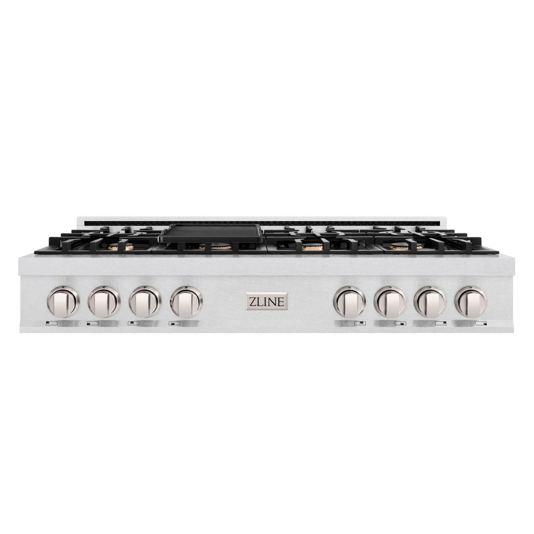ZLINE 48 in. Classic Gas Rangetop with 8 Brass Burners and Porcelain Cooktop in Satin Stainless Steel (RTS-BR-48)