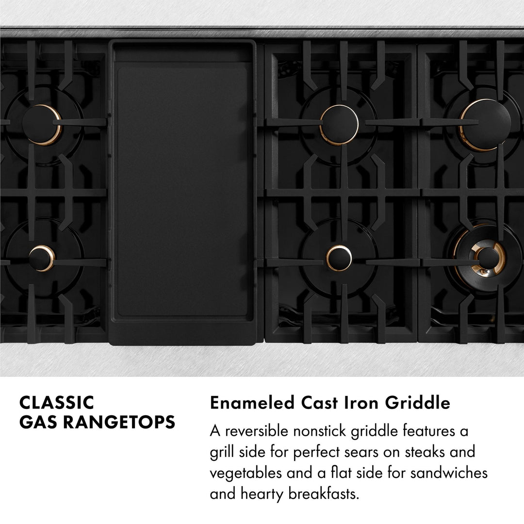 ZLINE 48 in. Classic Gas Rangetop with 8 Brass Burners and Porcelain Cooktop in Satin Stainless Steel with Griddle (RTS-BR-GR-48)