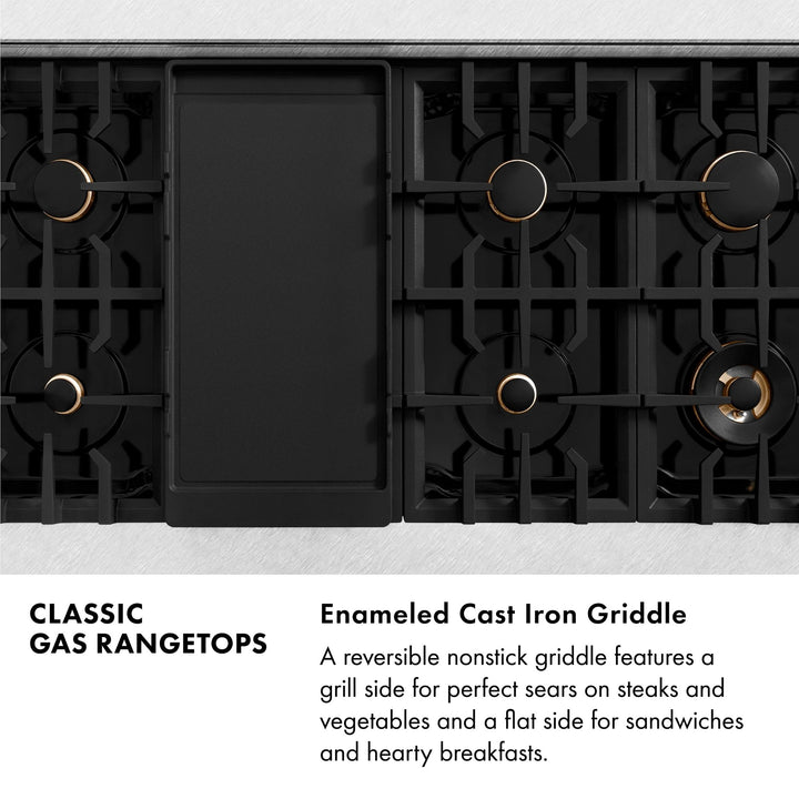 ZLINE 48 in. Classic Gas Rangetop with 8 Brass Burners and Porcelain Cooktop in Satin Stainless Steel with Griddle (RTS-BR-GR-48)