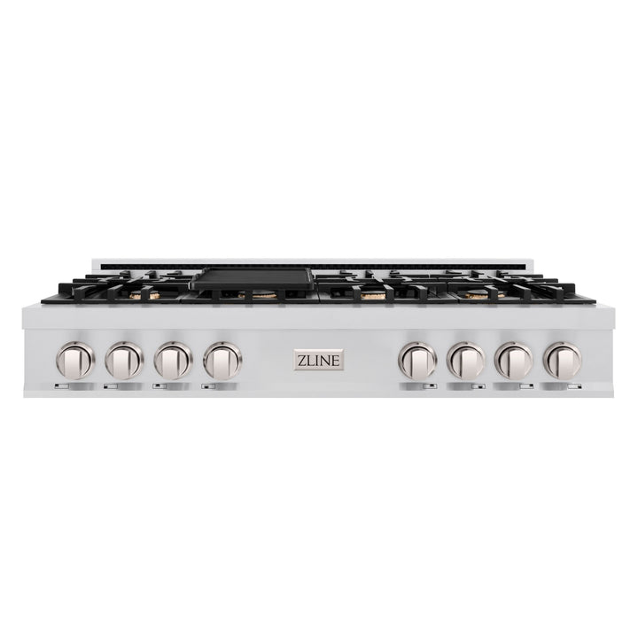 ZLINE 48 in. Classic Gas Rangetop with 8 Brass Burners and Porcelain Cooktop in Stainless Steel (RT-BR-48)